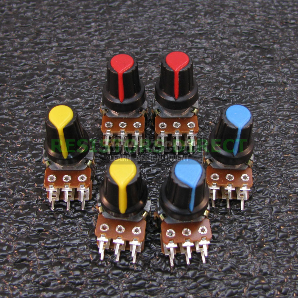 6x 10K OHM Linear Taper Dual Gang Rotary Potentiometers B10K Black Knob 6pcs U37