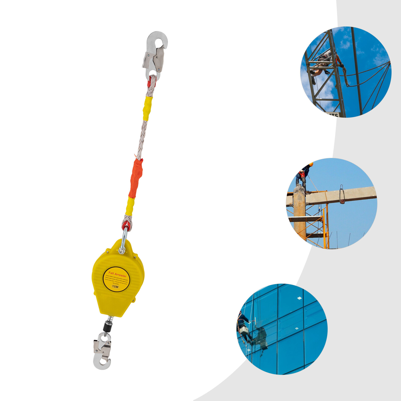 15M Self-Retracting Fall Arrester with Double Locking Hook, 150kg Capacity