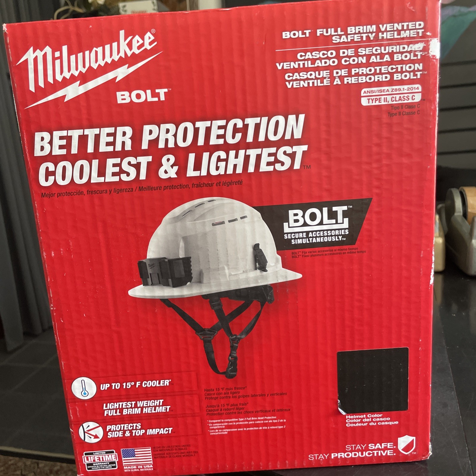 Milwaukee Bolt Full Brim Vented Safety Helmet Type 2 Class C Black