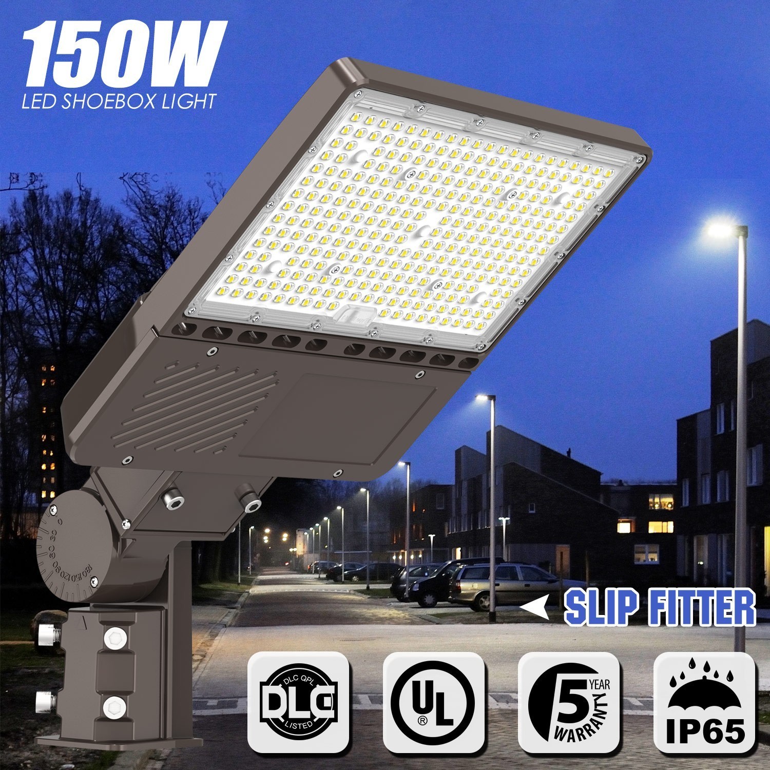 150W LED Parking Lot Light 22,500LM Outdoor Commercial Shoebox Street Fixture UL