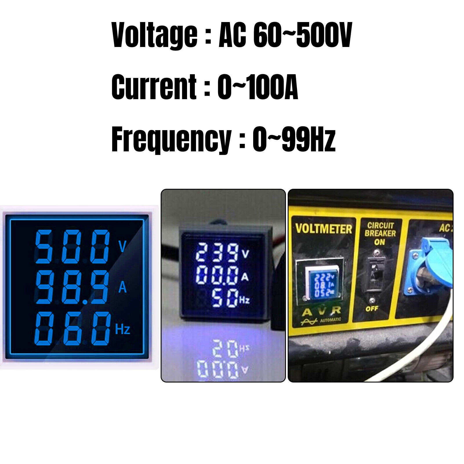 Lots of AC 60-500V 0-100A 22mm 3in1 Voltmeter Ammeter LED Digital Volt/AMP Meter