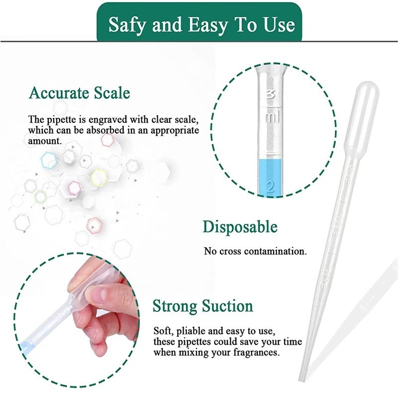 100pcs Disposable Plastic Pipettes: 0.2ml to 3ml Transfer Droppers -NEW