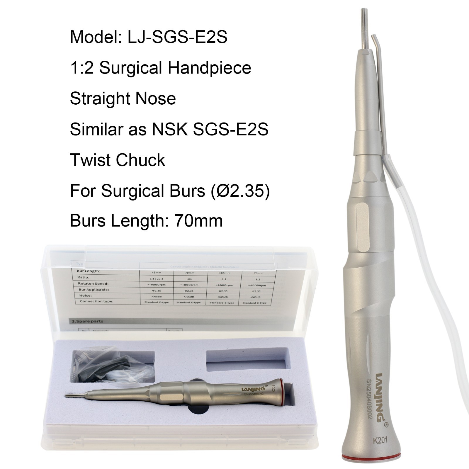 1:2 Surgical Handpiece Dental 20 Degree Angle Straight Nose NSK SGA-E2S SGS-E2S