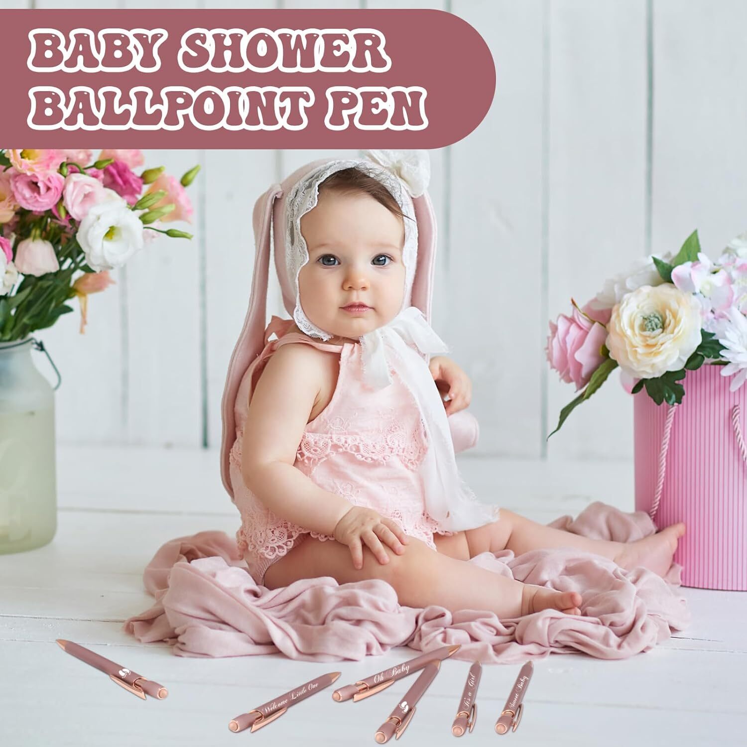 50 Pcs Baby Shower Pens with Stylus Tip Metal 50 Count (Pack of 1), Rose Gold