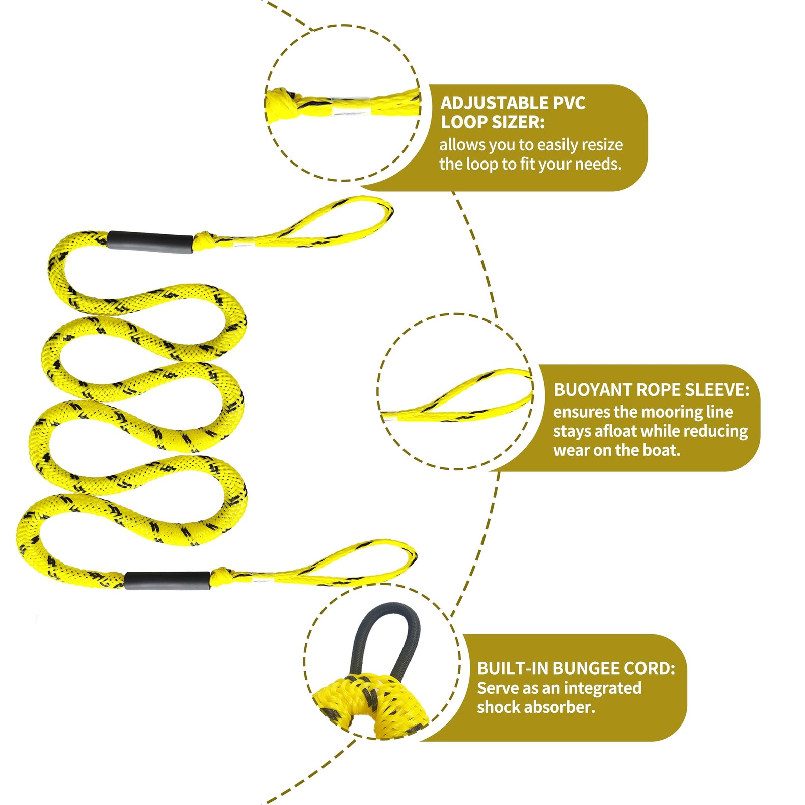 Bungee Dock Lines with Loops for Boats – Lightweight Elastic Pontoon, Deck