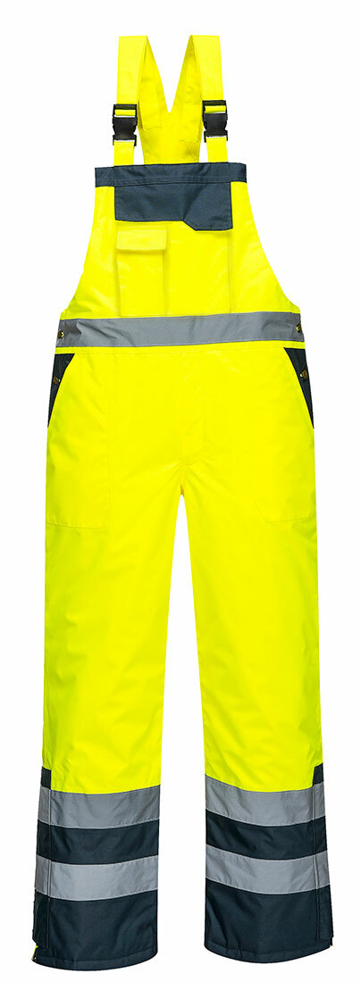 Portwest S489 Reflective Hi-Vis Contrast Quilt Lined Waterproof Bib & Brace ANSI