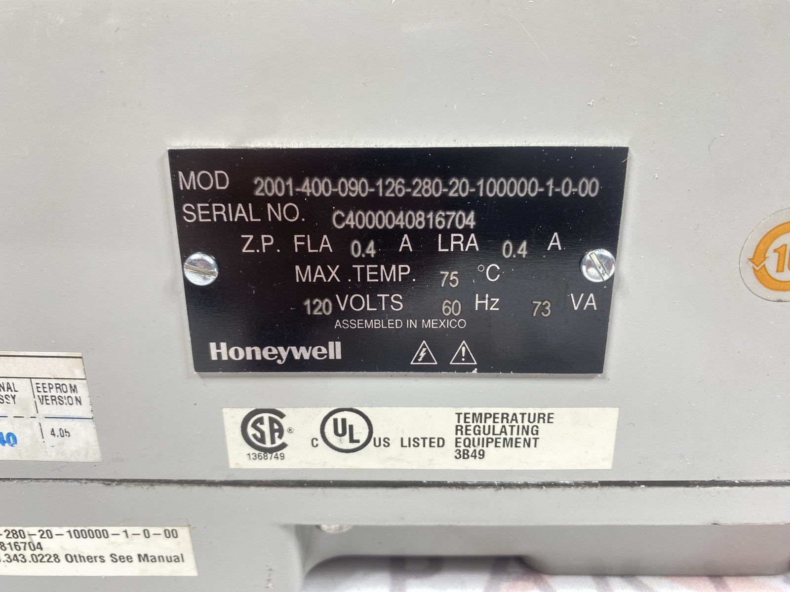 Honeywell 2001-400-090-126-280-20-100000-1-0-00 Temp. Regulating Overnight Ship