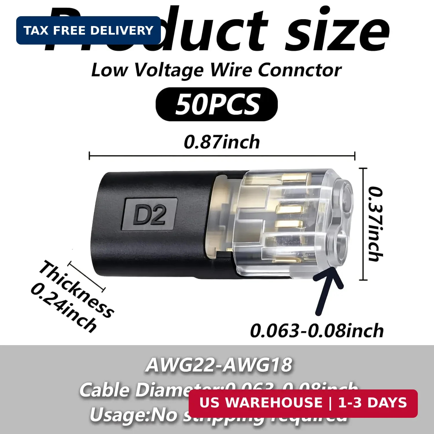 Double-Wire Plug-in Connector,Quick Connect Push-in Lever Wire Connectors(50Pcs)