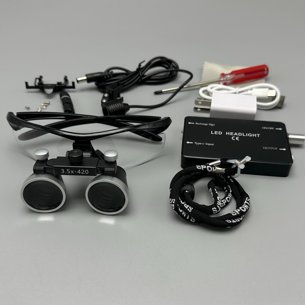 3.5X Dental Medical Surgical Binocular Loupes Headband Magnifier w LED Headlight