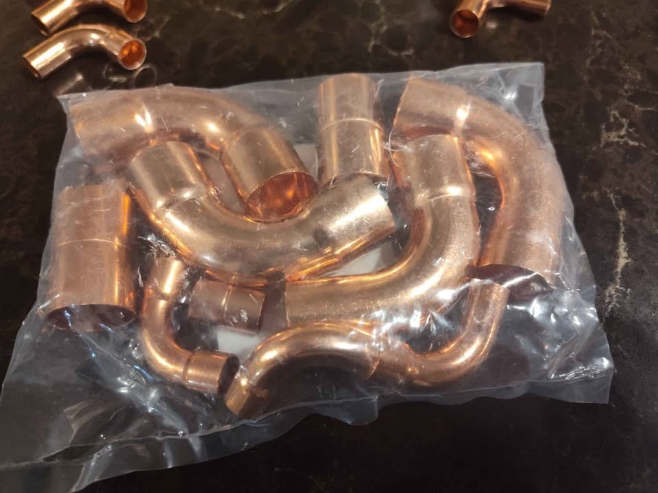 3/8″ & 3/4″ OD HVAC Long Radius Copper Kit – (2) Coupling,(2) 90’s,(2) Street