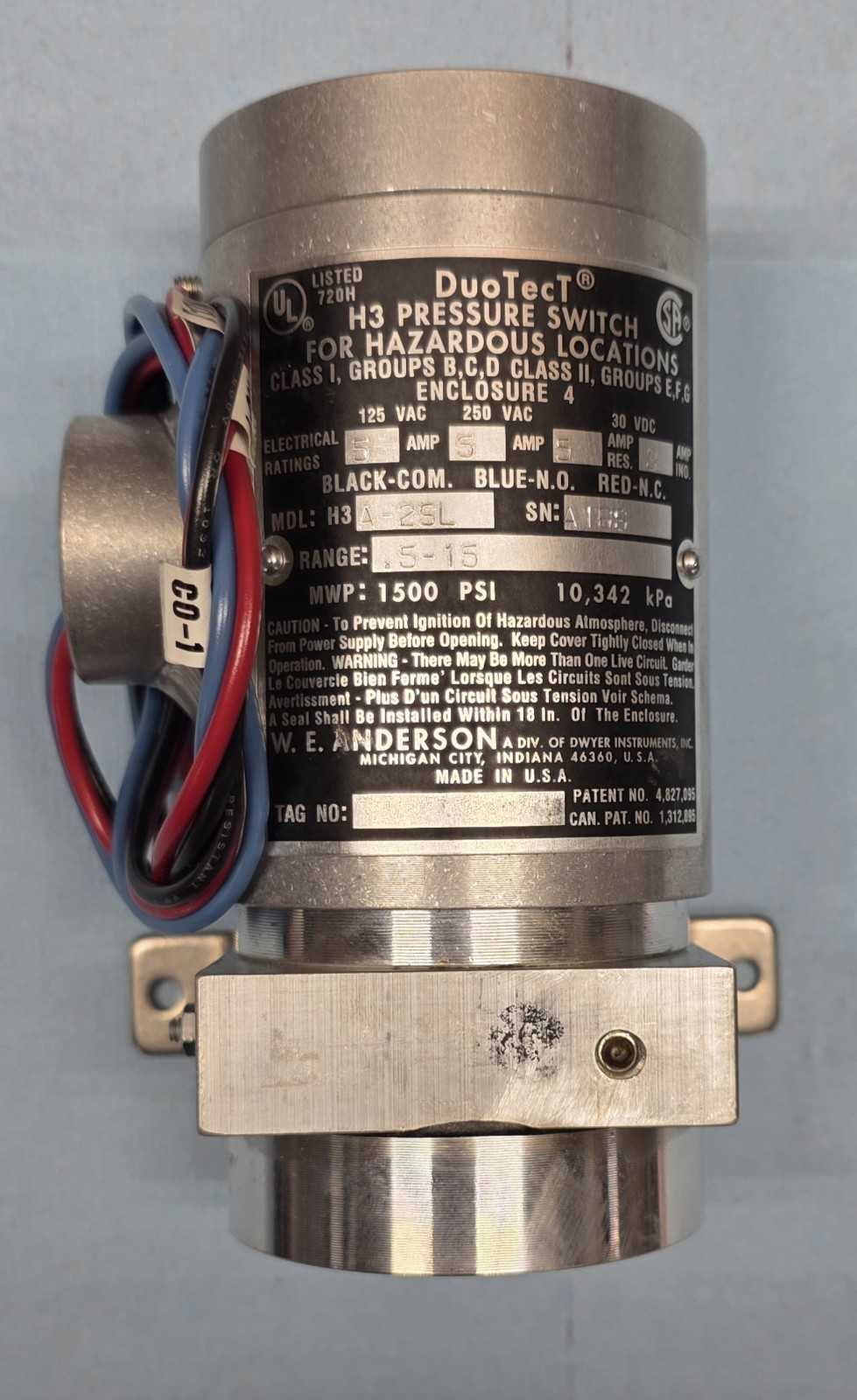 Duotect H3A-2SL Explosion Proof Differential Pressure Switch H. Duty .5-15
