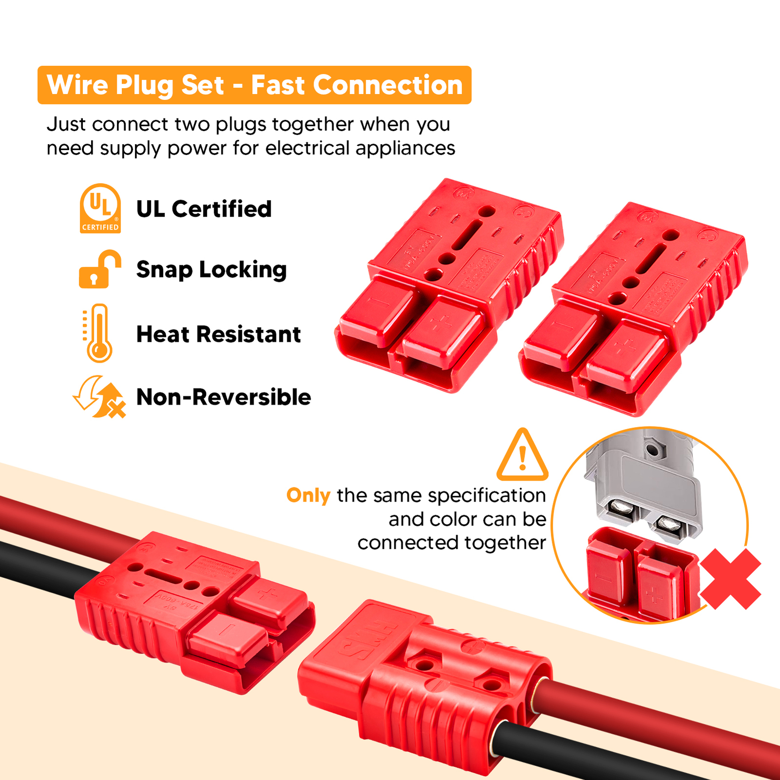 50A/175A Battery Quick Connector Kit Plug Connect Disconnect Winch Trailer