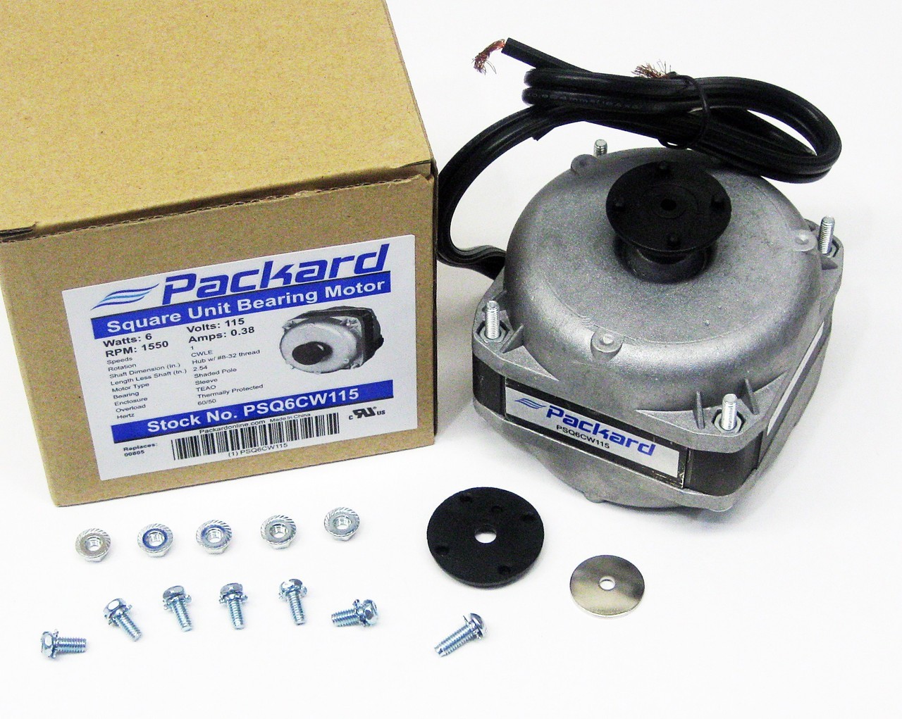 Square Shaded Pole Unit Bearing Motor 9 Watts, 115 Volts, 1550 RPM PSQ9CW115I
