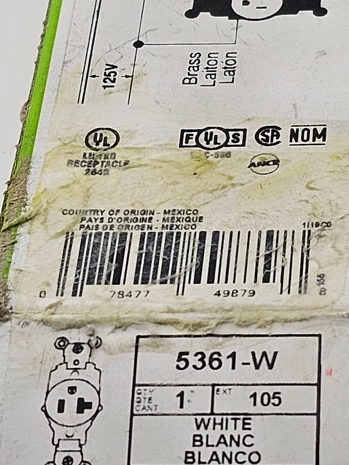 (QTY 4) LEVITON 125V Back/Side Wired Single Receptacle Outlet White 5361-W