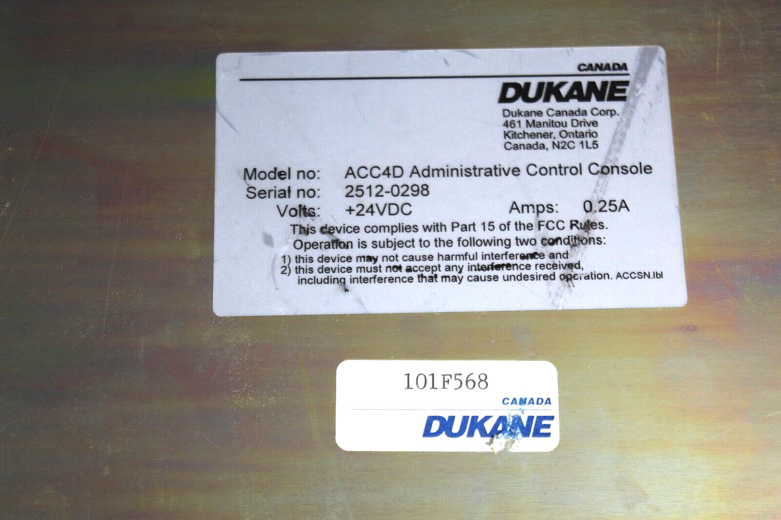 Dukane ACC4D Administrative Control Console 2512-0298 w/ Handset