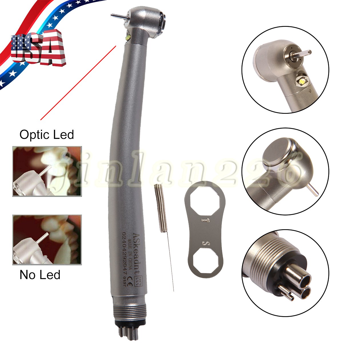Dental LED E-Generator Fiber Optic High Speed Handpiece 4 Hole NSK Style