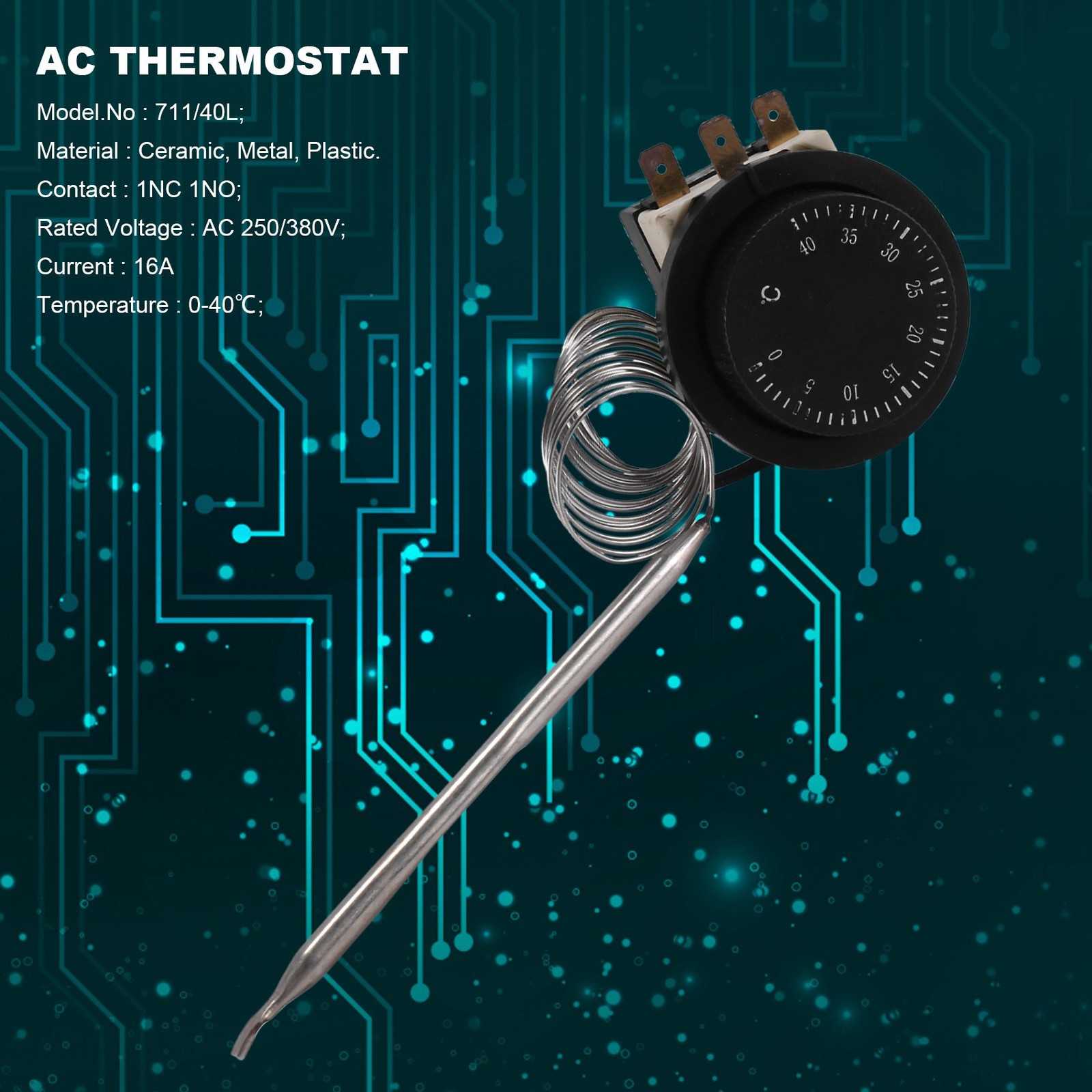 1NC 1NO AC 250V/380V 16A 0-40C Temperature Control Capillary Thermostat T4E6