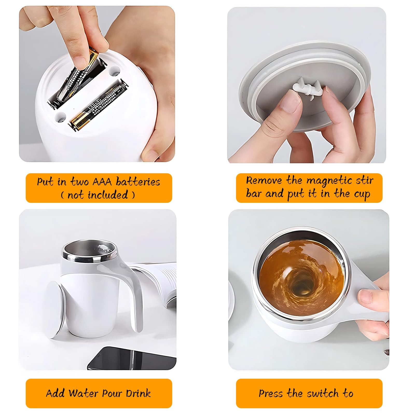 FOXNSK Automatic Magnetic Stirring Coffee Mug, 12.8 Ounces, F-battery Brown