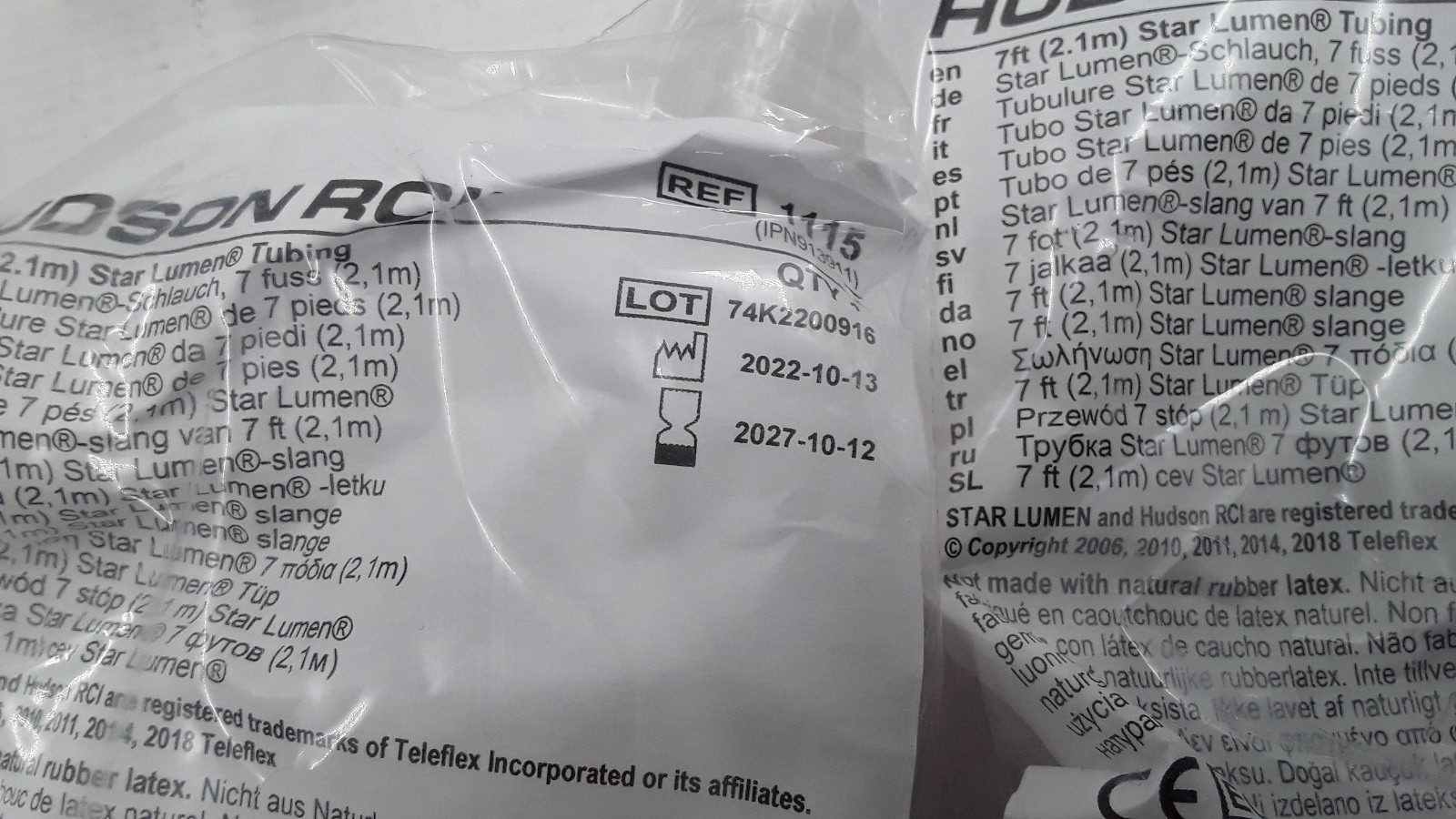 Teleflex Hudson RCI 7ft Star Lumen Tubing Lot of 18 REF 1115