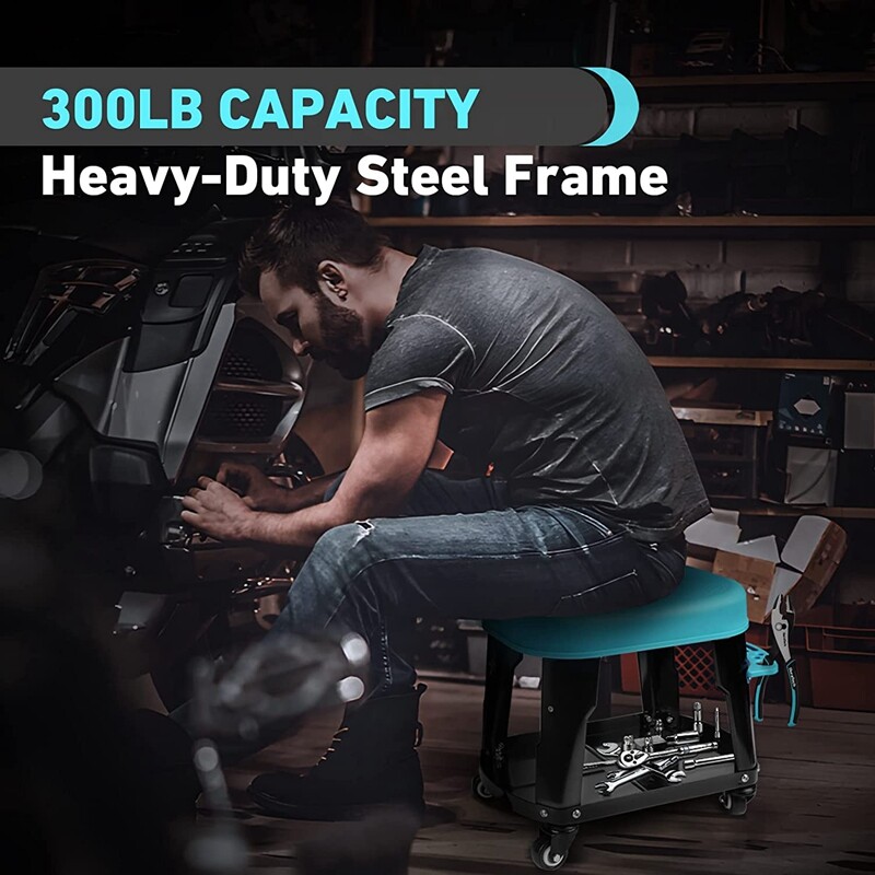 DURATECH Rolling Mechanic Stool Heavy Duty Garage Creeper Seat Tool Tray 300 Lbs