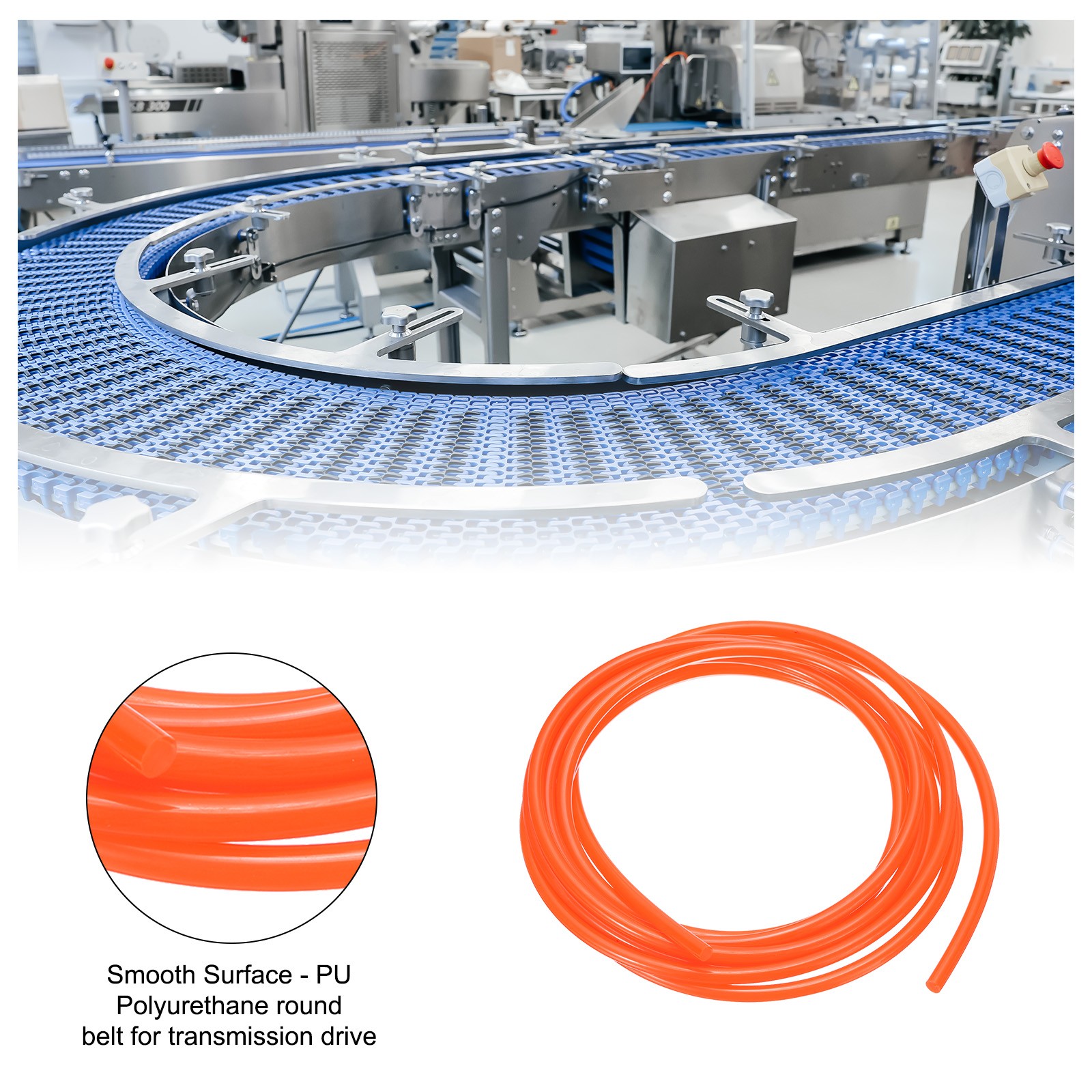 Polyurethane Round Belts 5mm Dia 3 Meters 10ft Length Smooth Surface Orange