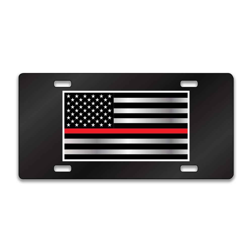 FLAG THIN RED LINE Chrome or Black Acrylic Standard License Plate LP0266