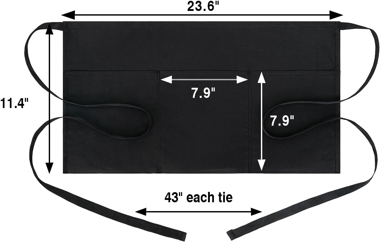 4 Pack Waitress Apron With 3 Pockets-Black Server Aprons-Waiter Short Half Waist