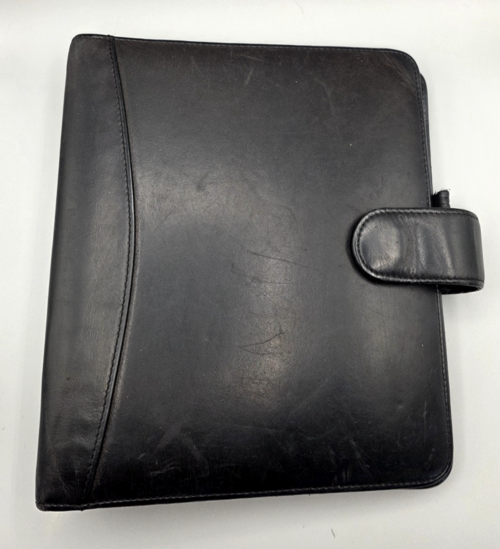 Franklin Quest Black Leather Planner 7 Ring Binder Made in USA