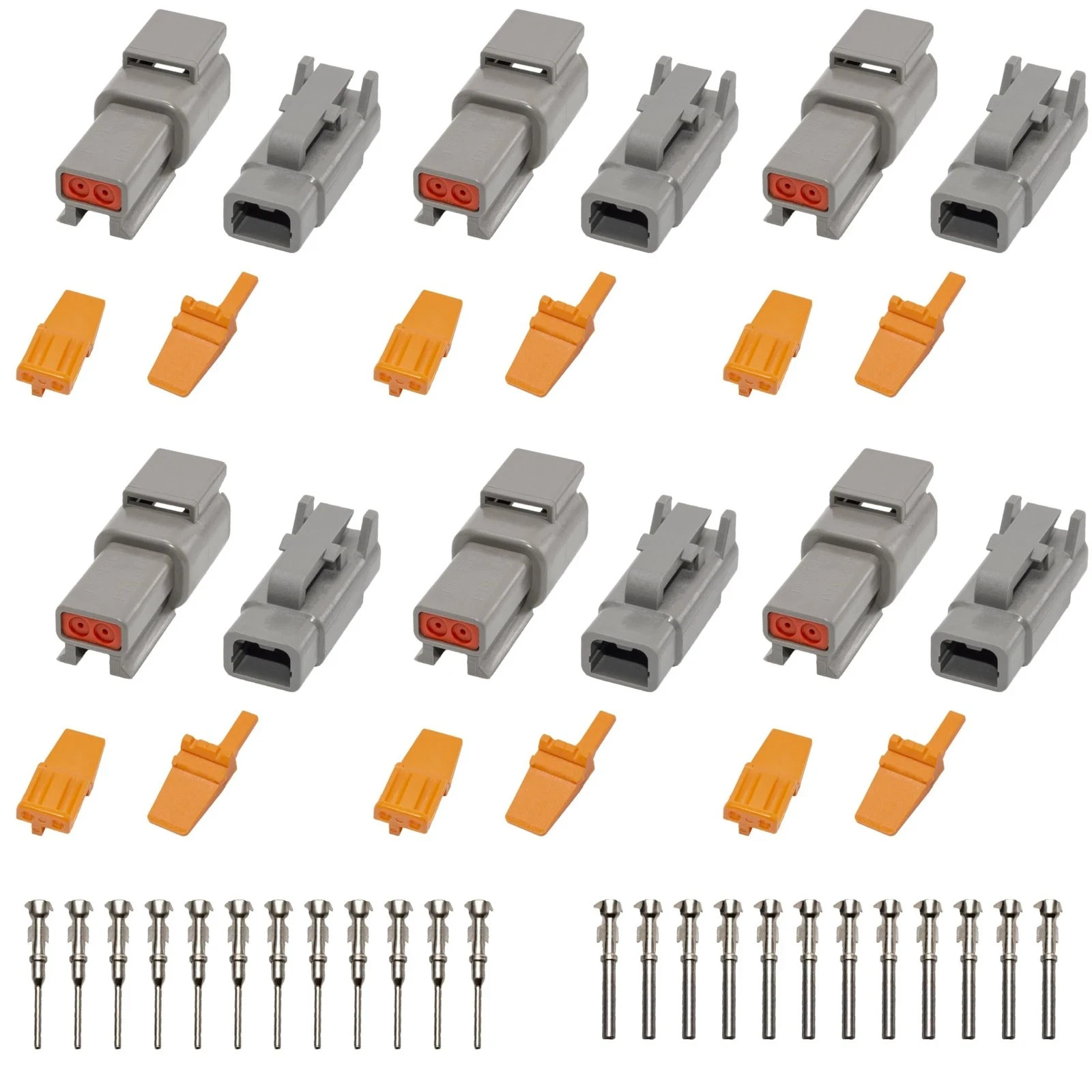 Deutsch DTM Grey 2 Pin Connectors 6 Sets, Waterproof Electrical Wire Connecto…
