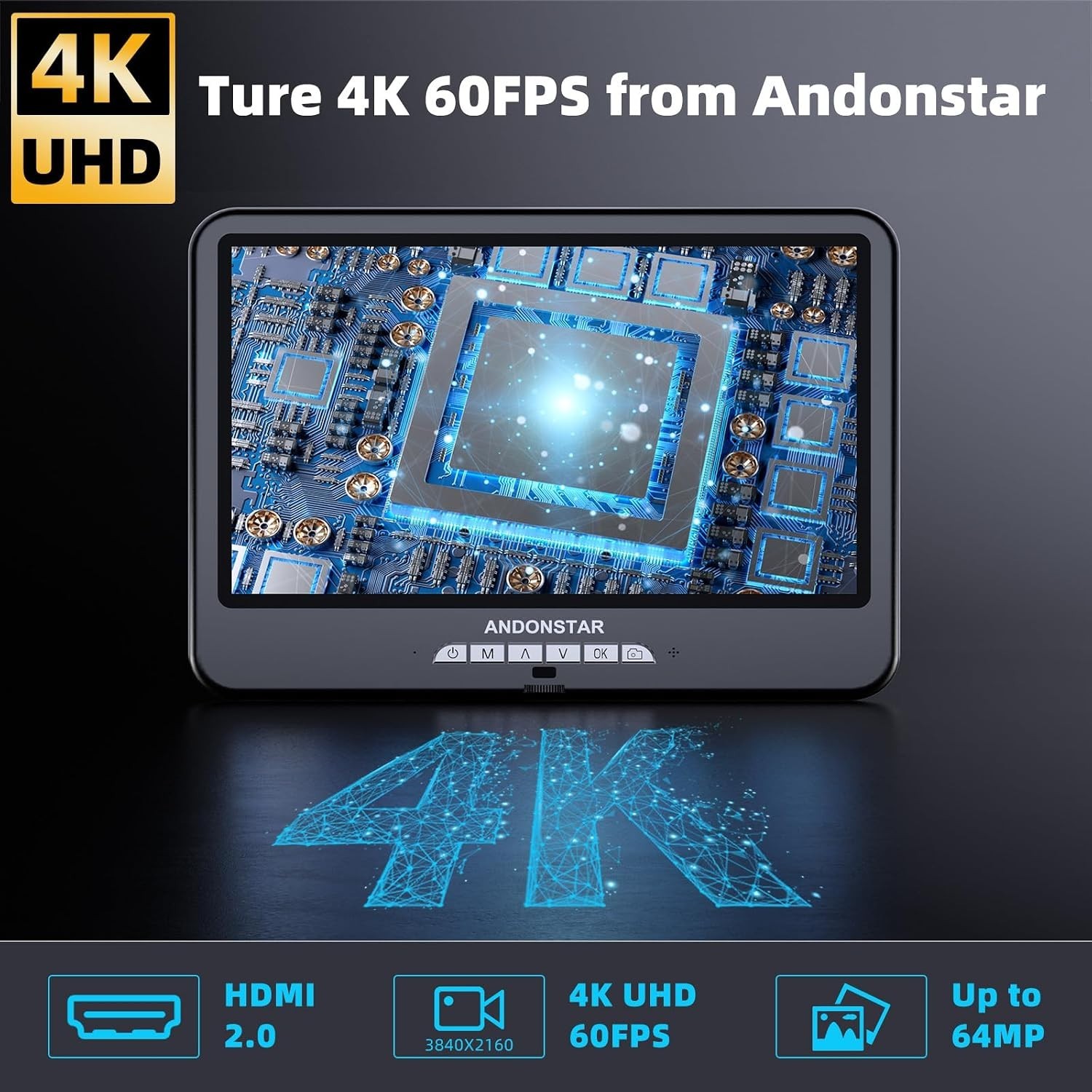 Andonstar 4K 60FPS 10.1″ HDMI Digital Microscope for Soldering, 64MP 3840P UHD