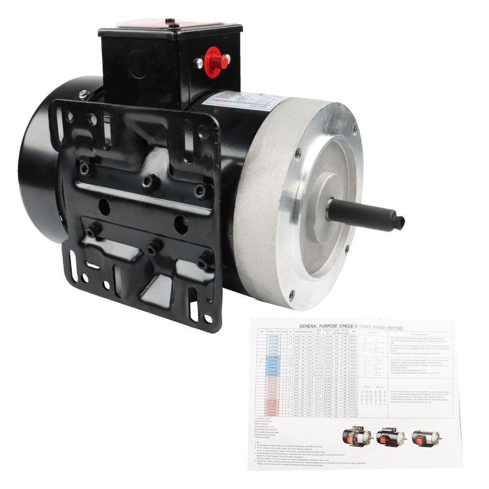 0.5 HP Electric Motor 56C Frame 1725 RPM 1 Phase TEFC 60Hz General Purpose