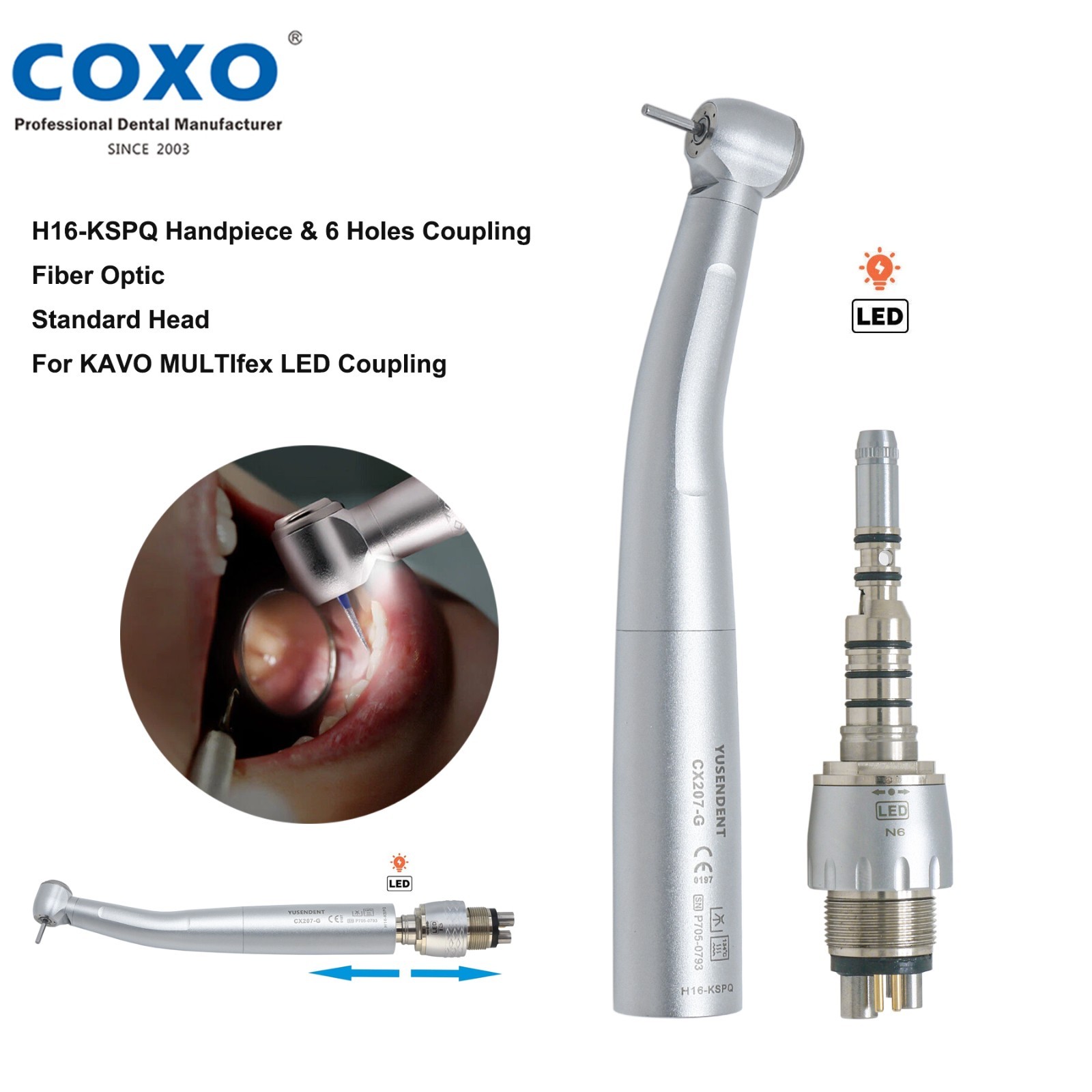 US COXO Dental Turbine High Speed Handpiece Fiber Optic KaVo CX207-G H16-KSPQ