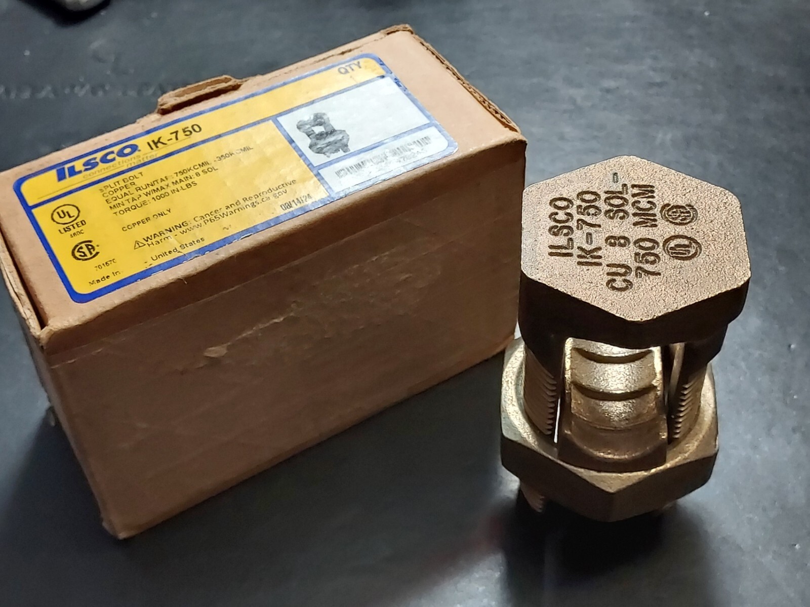 ILSCO, SPLIT-BOLT, IK-750, 750KCMIL, COPPER, 2000 VOLTS