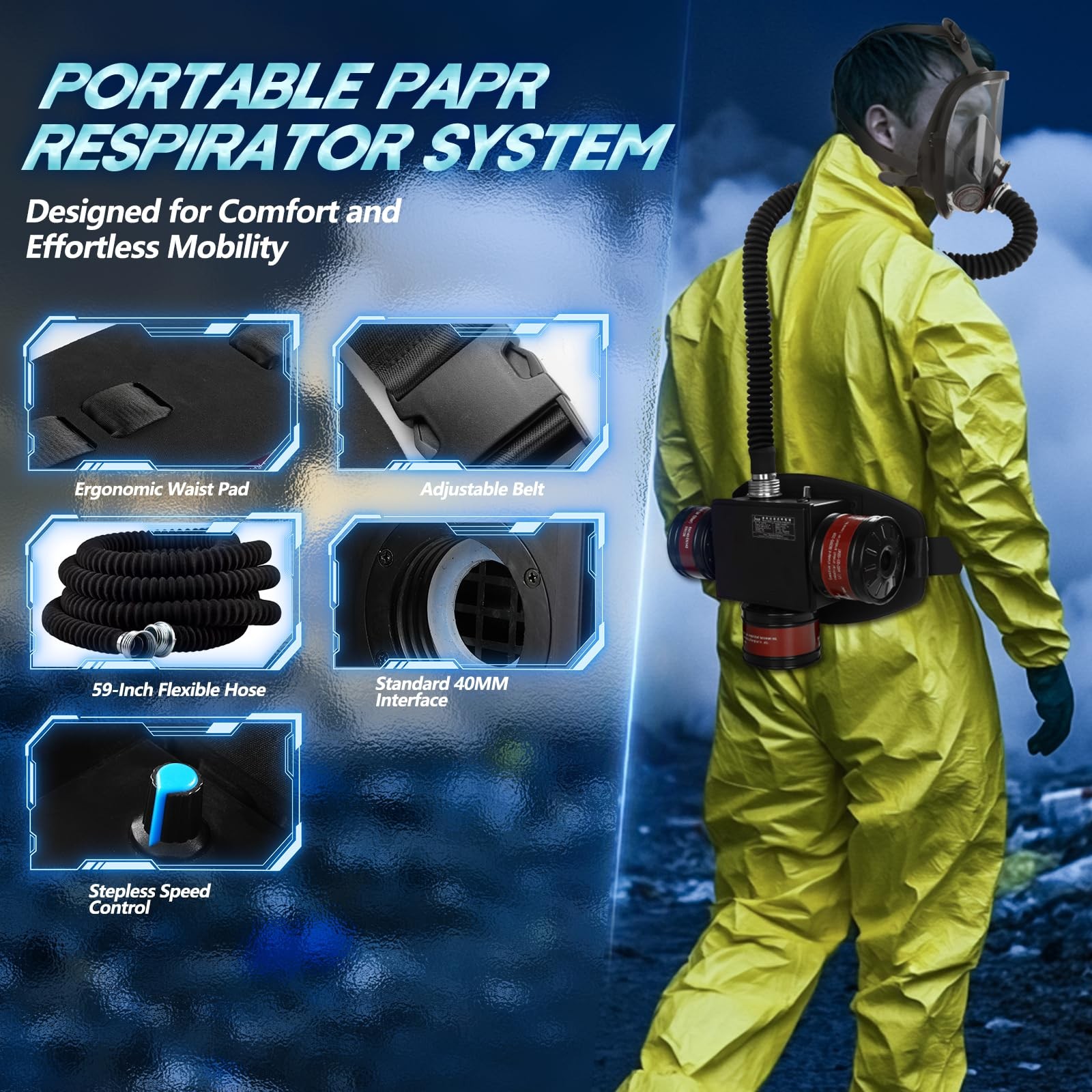 High-Efficiency PAPR Respirator System: Powered Air Purifying Respirators with 3