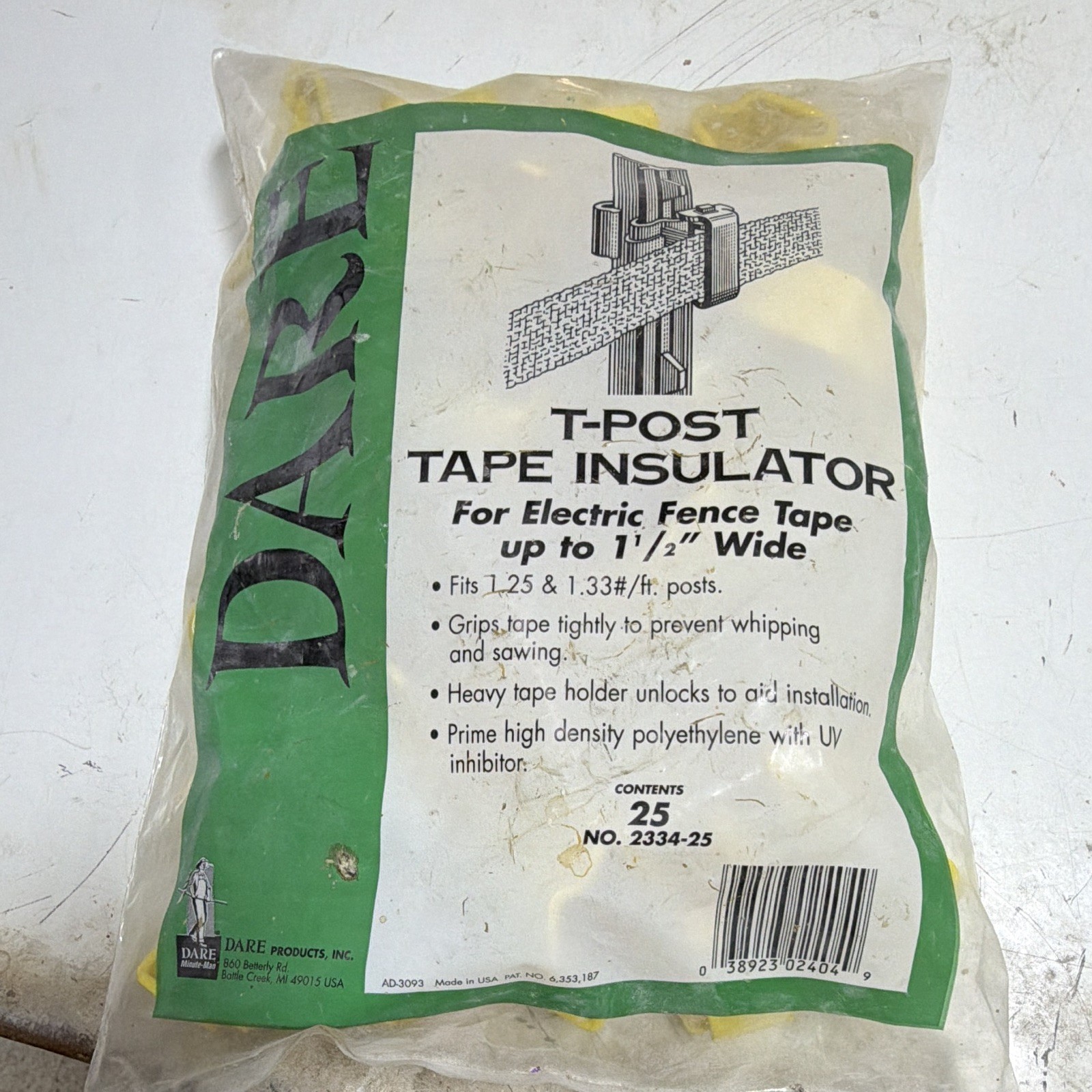 Dare T-Post Tape Insulator for Electric Fence Tape up to 1 1/2in, 25ct 2334-25