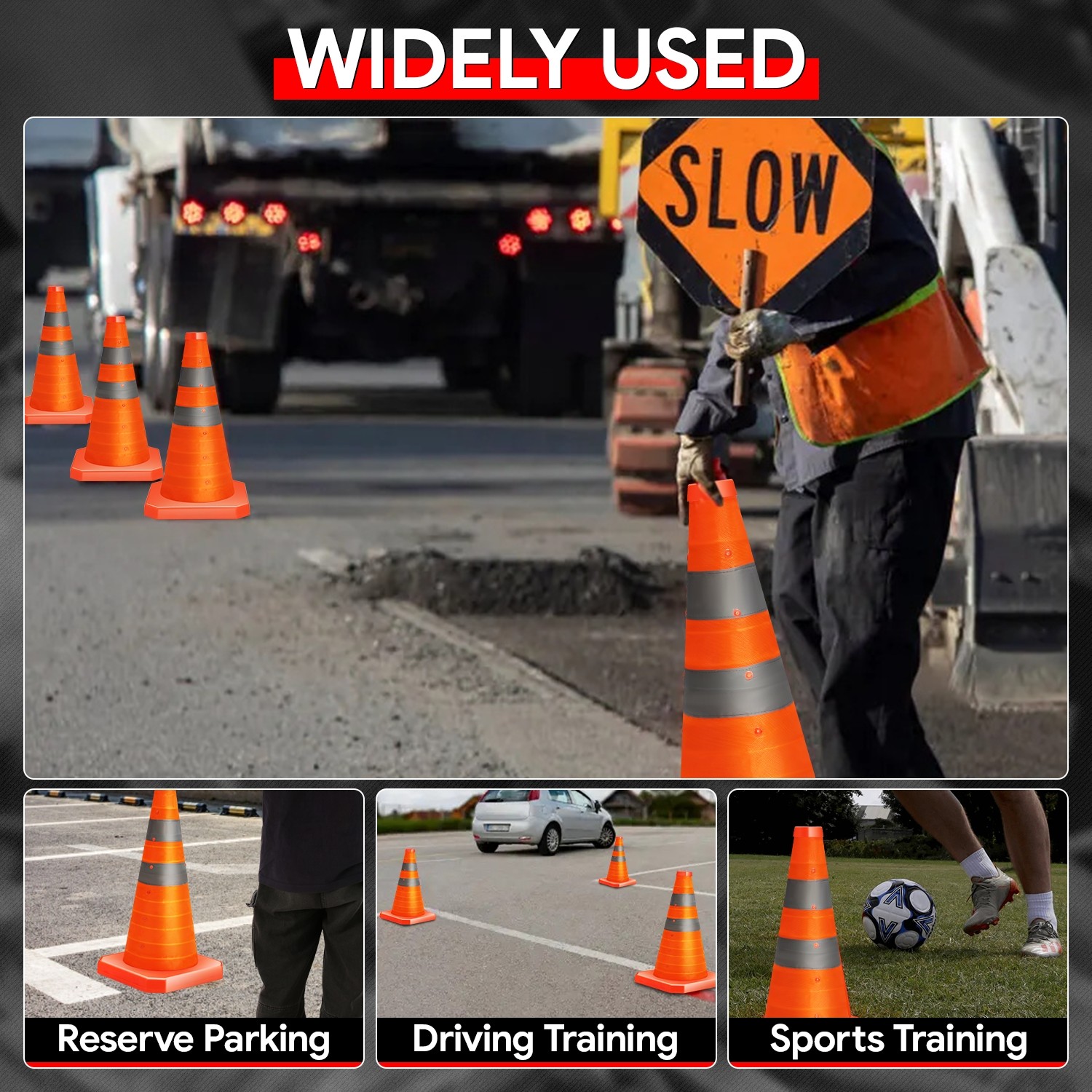 2 Pack 18 Inch Foldable Collapsible Traffic Safety Cones with Heavy-Duty Base