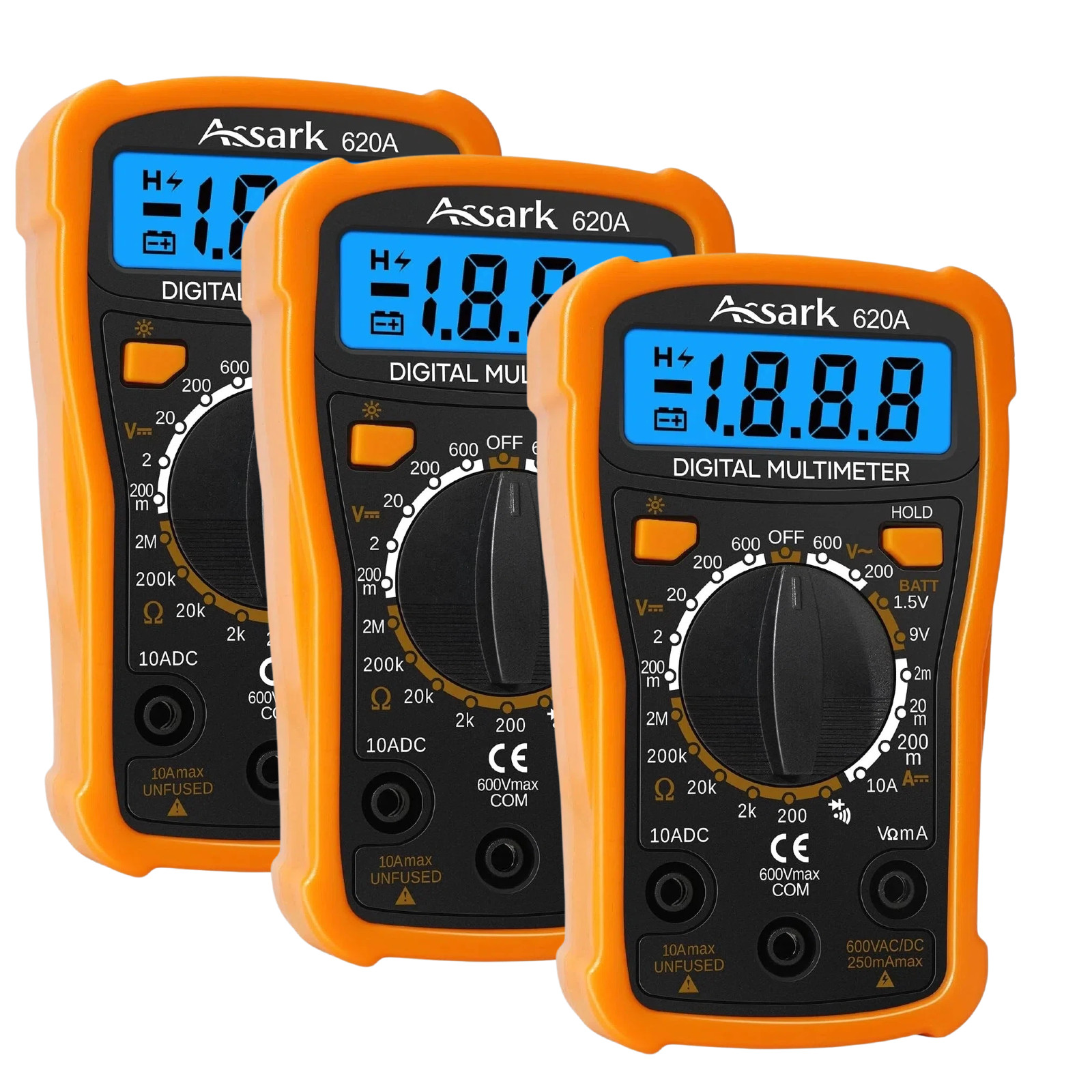 3Pcs Portable Digital Multimeter 2000 Count Backlight Data Hold AC DC Volt Meter