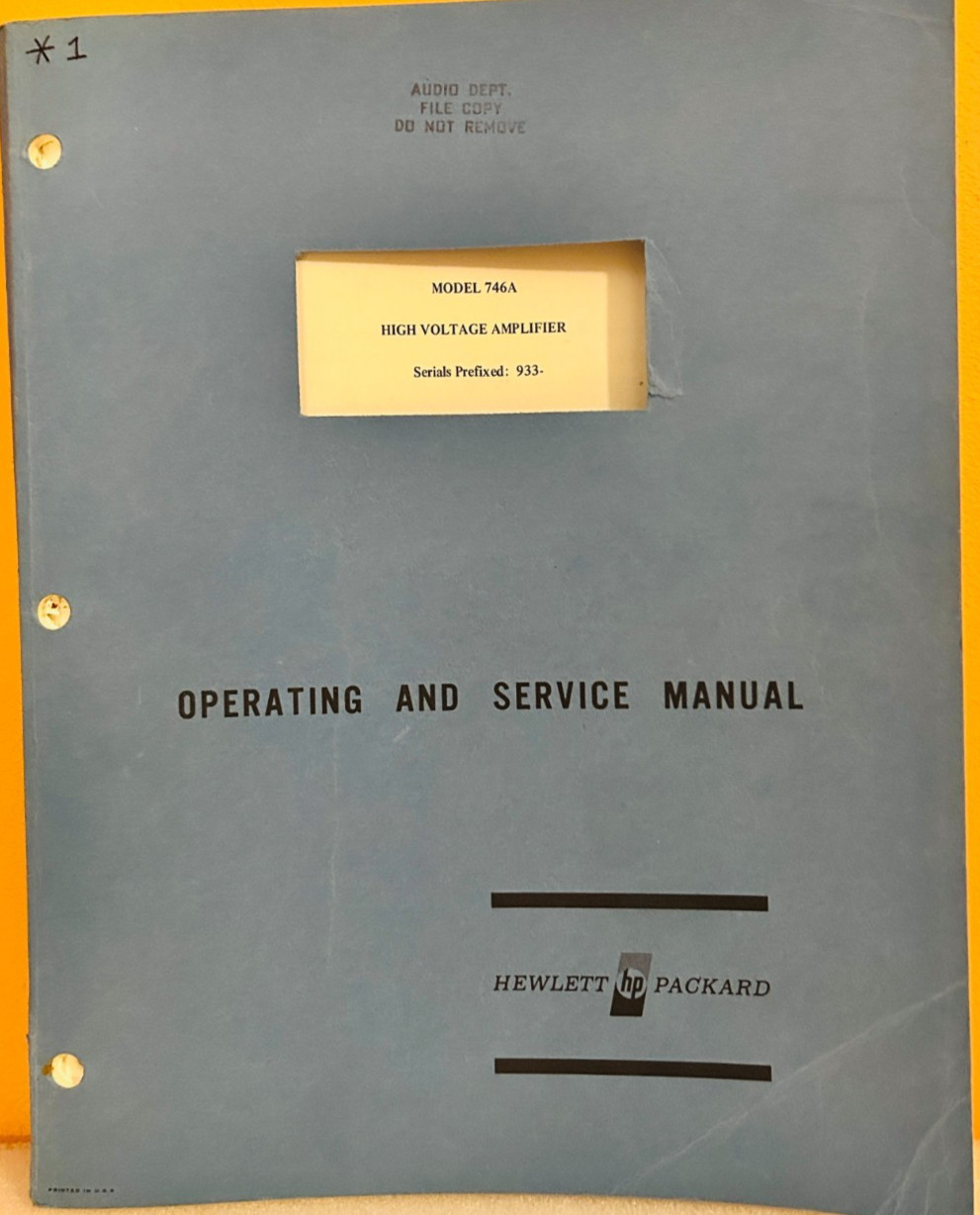 HP 00746-90000 1969 Model 746A High Voltage Amplifier Oper & Service Manual.