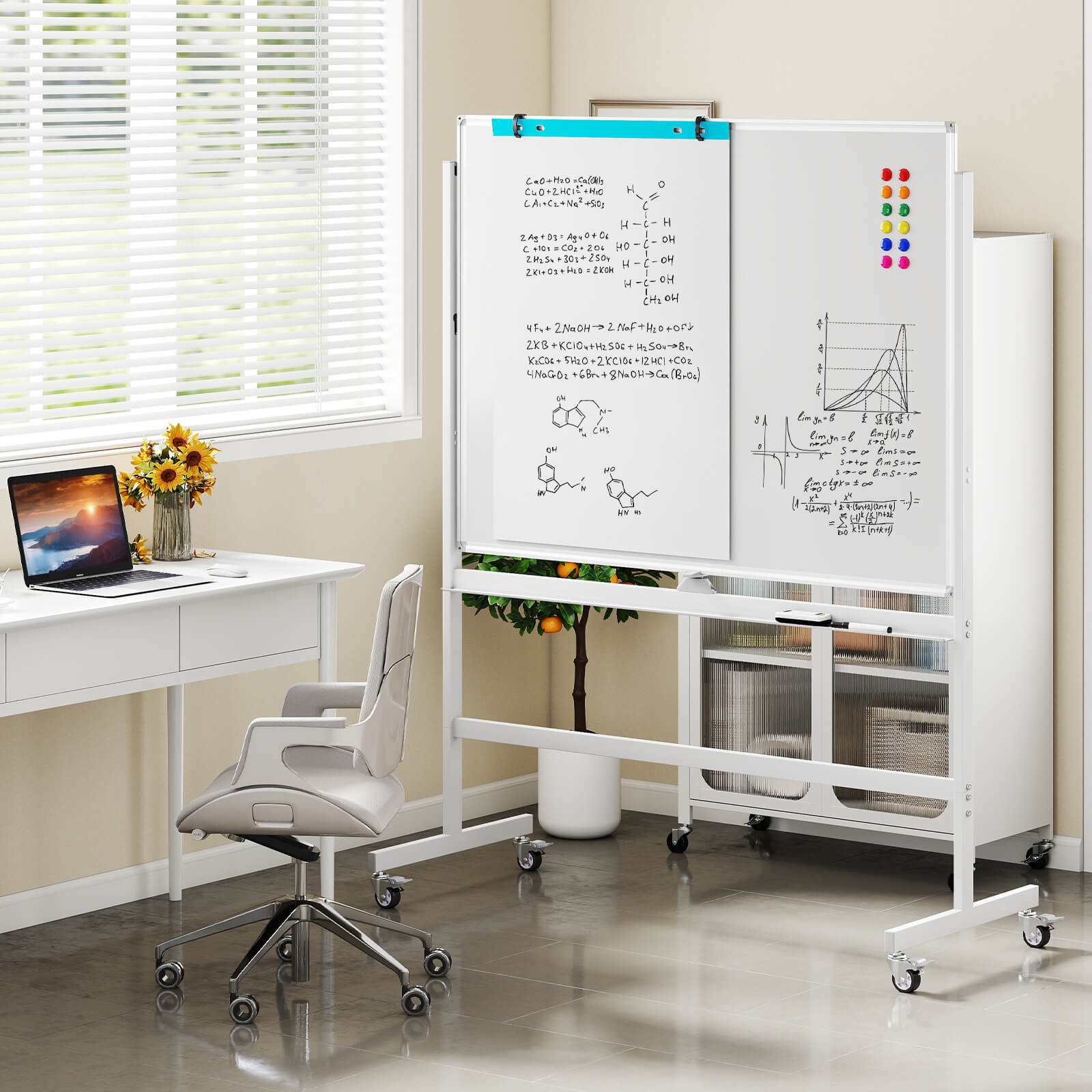 Costway Height Adjust 48″x36″ Mobile Magnetic Double-Sided Reversible Whiteboard