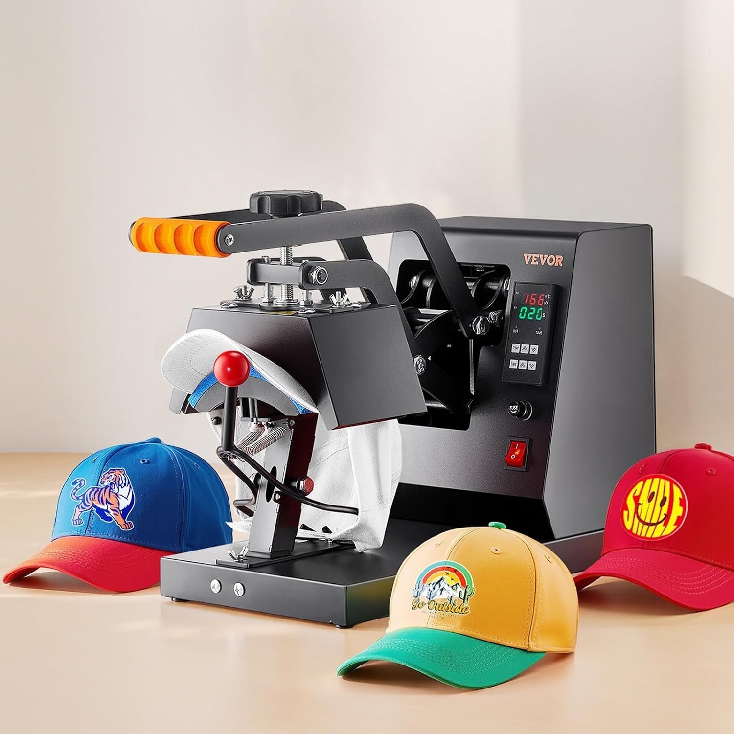 4-in-1 Heat Press Machine for Hats with 6x3inches Curved Teflon-Coated Heat P…
