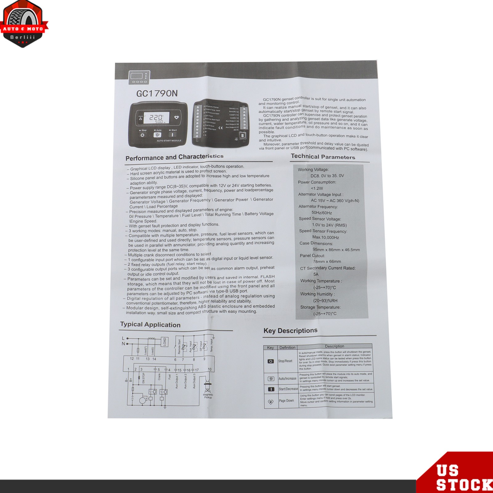 Generator Controller Auto Start Module HGM1790N 4 Stroke Engine For SmartGen