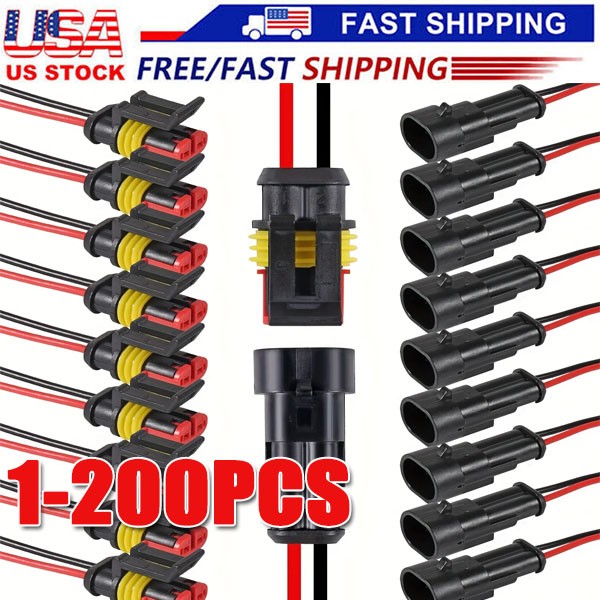 2Pin Way Car Waterproof Male Female Electrical Connector Plug Wire Kit Set Lot