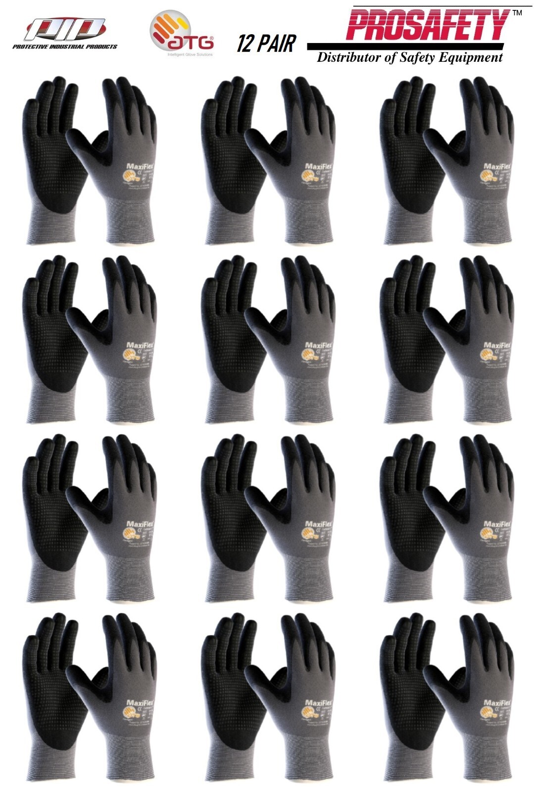 34-844 MaxiFlex Nitrile Grip Dotted Palm Coated PROTECTIVE WORK GLOVES 12- LARGE