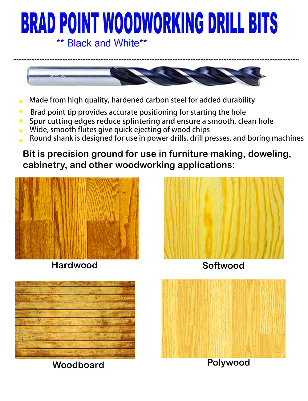 10Pcs 1/4″ Wood Brad Point Drill Bit Woodworking Drills for Hardwood Softwood