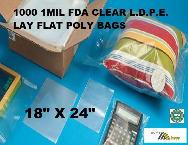 1000 18″ X 24″ 1mil FDA LDPE Lay Flat Clear Open Top End Plastic Poly Bags 1 MIL
