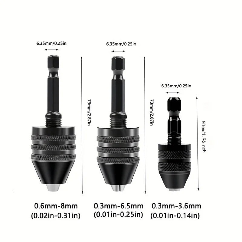 Mini ( 0.3mm to 3.6mm) Keyless Drill Chuck with 1/4″ Hex Shank Adapter – J016