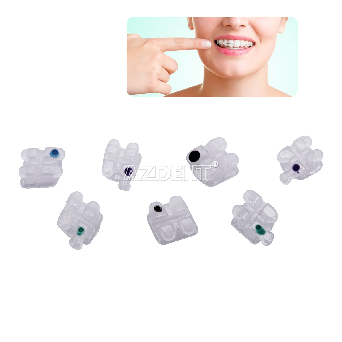 AZDENT Brackets cerámicos ortodoncia dental 5*5 Roth MBT 022/018 Ganchos 345