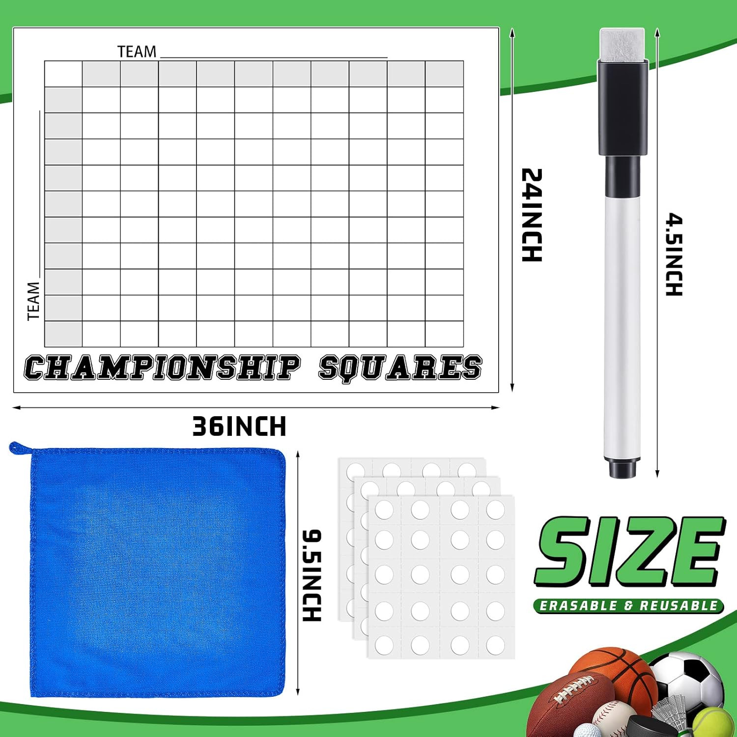 100 Football Squares Board Dry Erase – 24 X 36 Inch Reusable Office Pool Game Po