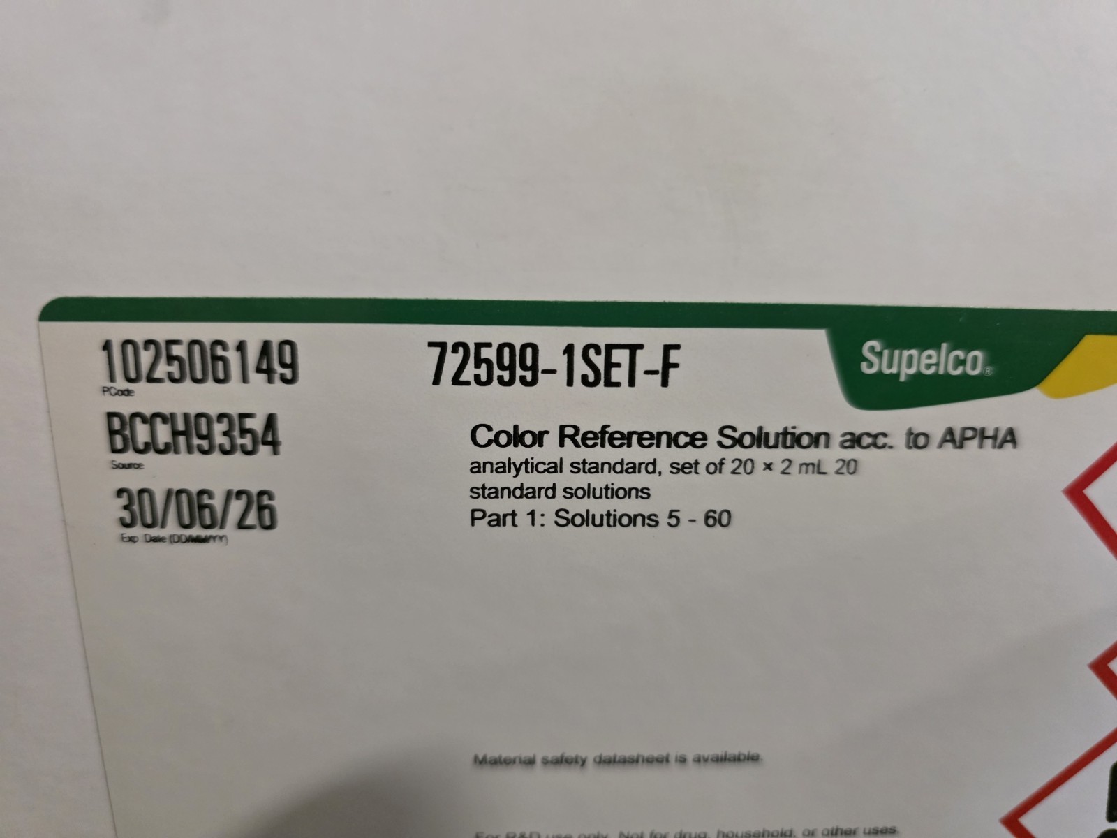 Supelco 72599-1SET-F Color Reference Solution Acc. To APHA PART 1/2 EXP 30/6/26