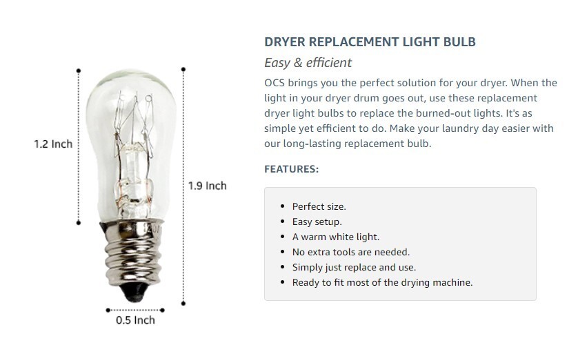 OCSParts WE4M305 General Electric Dryer Light Bulb, 120V, 10W (Pack of 2)